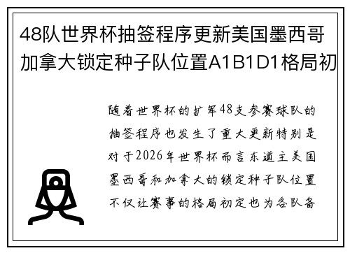 48队世界杯抽签程序更新美国墨西哥加拿大锁定种子队位置A1B1D1格局初定